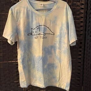 Not Today Cat T-Shirt - Blue and White tie dye